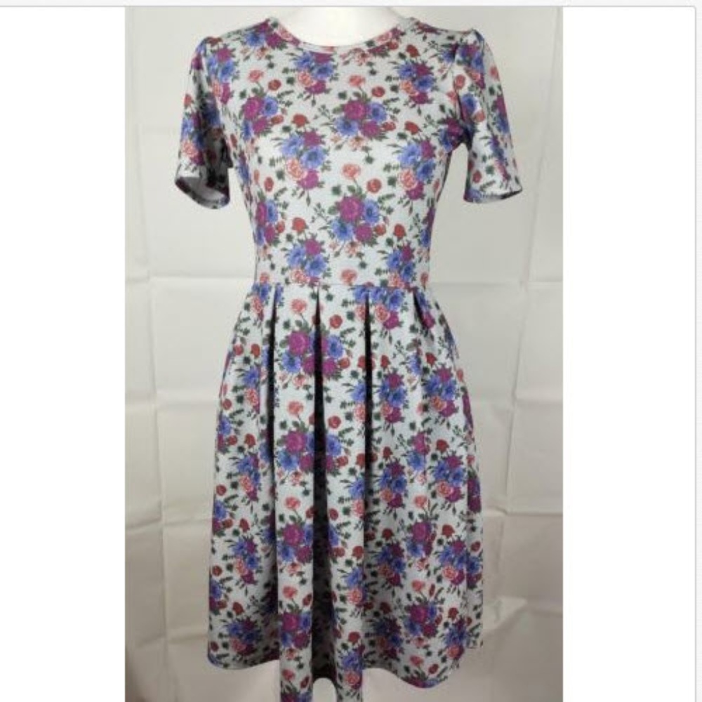 LuLaRoe Pink Purple Floral Dress Pleated Medium - Picture 1 of 6